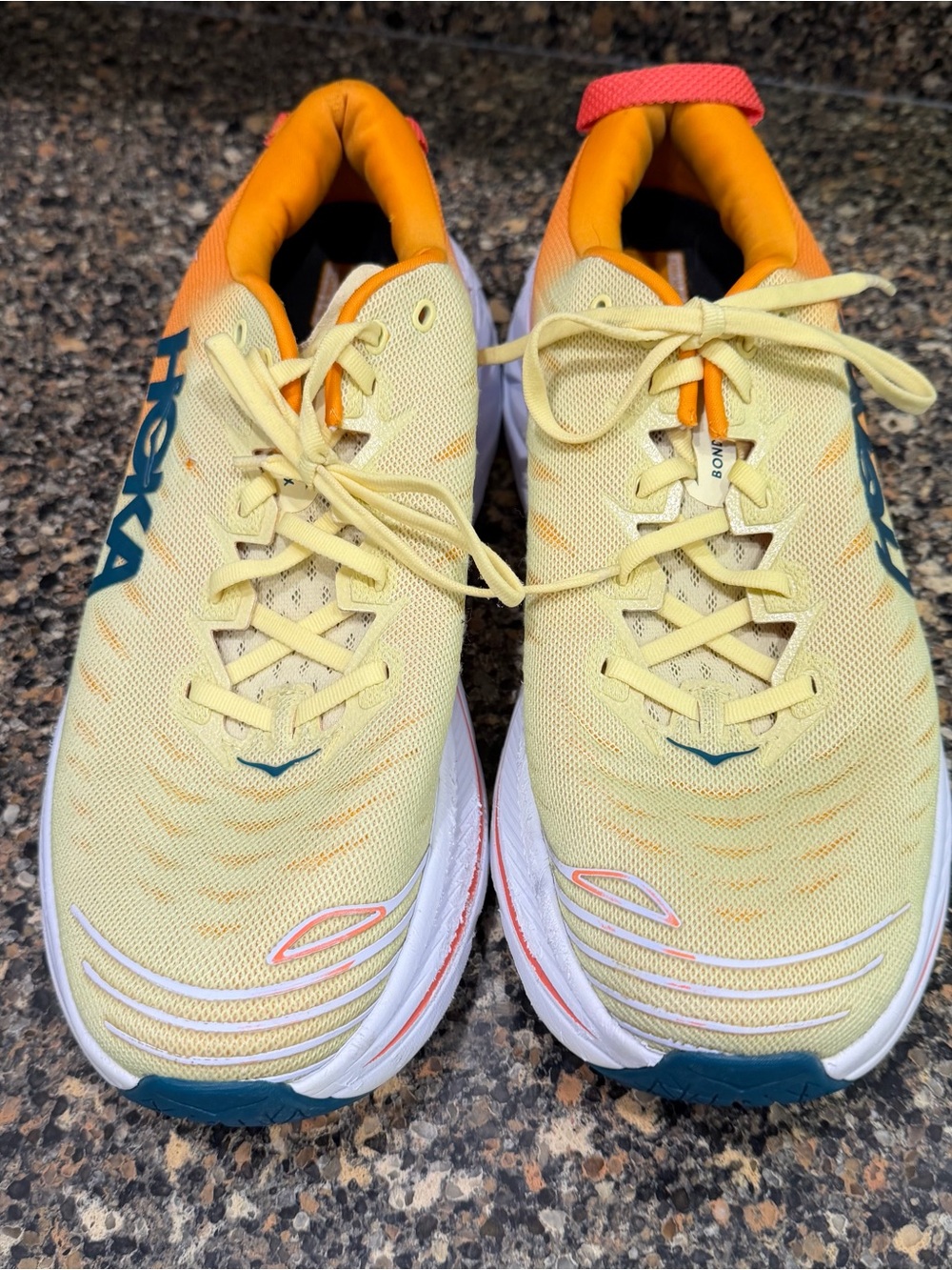 Hoka Bondi Lightweight Running Shoes - Yellow & Orange Mens 13 - Picture 2 of 11